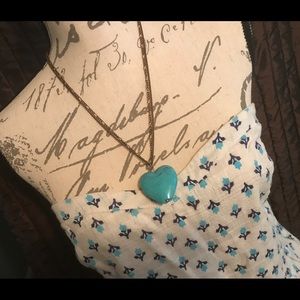Summer blue heart necklace with bronze chain
